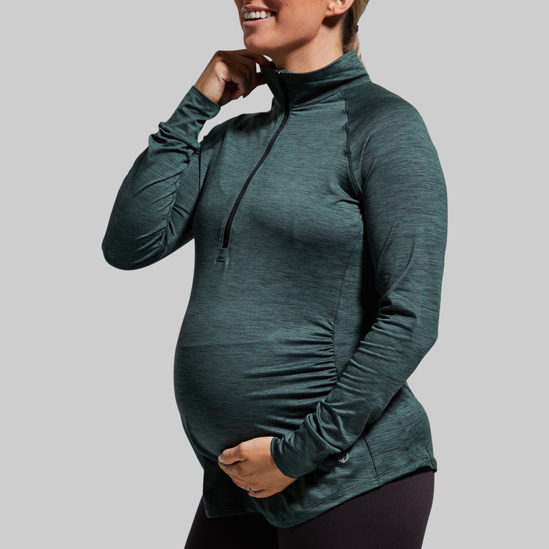 Maternity Zip Neck Athleisure Long Sleeve (Evergreen)