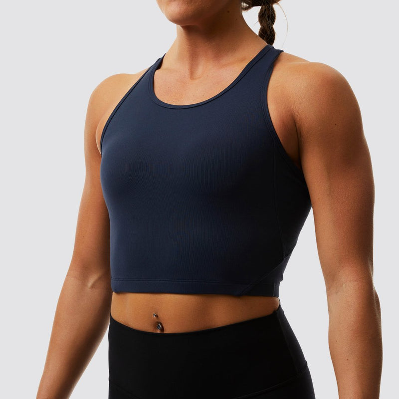 Meshed Up Cropped Sports Bra (Navy)