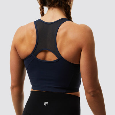 Meshed Up Cropped Sports Bra (Navy)